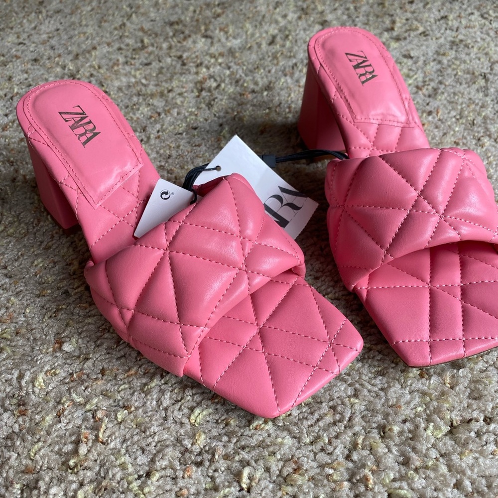 NWT Pink Zara Puff Slide Heels